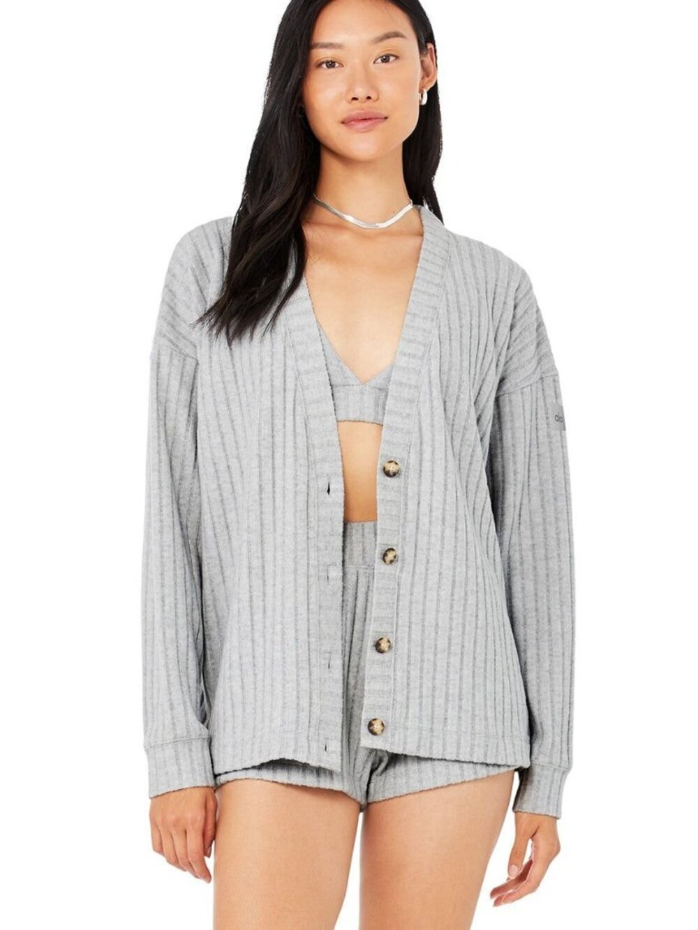 Alo Yoga Ribbed Take Comfort Cardigan - Athletic Heather Grey - Size Small